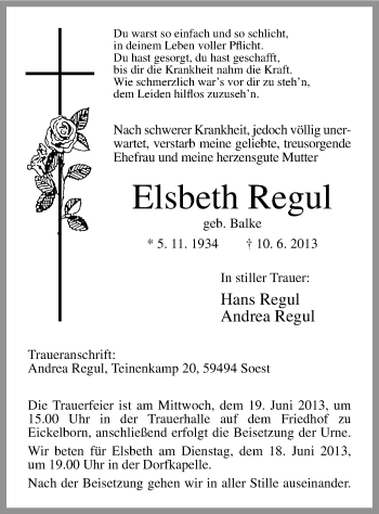 Todesanzeige von Elsberth Rehgul von MZV
