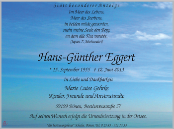 Todesanzeige von Hans-Günther Eggert von MZV