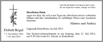 Todesanzeige von Elsbeth Regul von MZV