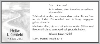 Todesanzeige von Heike Kräenfeld von MZV