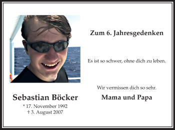 Todesanzeige von Sebastian Böcker von MZV