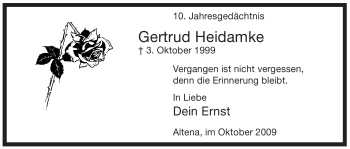 Todesanzeige von Gertrud Heidamke von WESTFÄLISCHER ANZEIGER