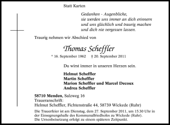 Todesanzeige von Thomas Scheffler von WESTFÄLISCHER ANZEIGER