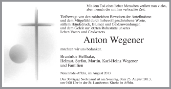 Todesanzeige von Anton Wegener von MZV