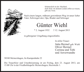 Todesanzeige von Günter Wiehl von MZV