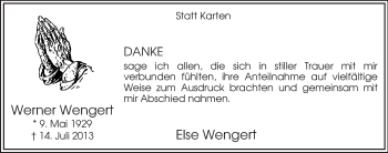 Todesanzeige von Werner Wengert von MZV