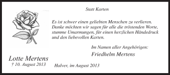 Todesanzeige von Lotte Mertens von MZV