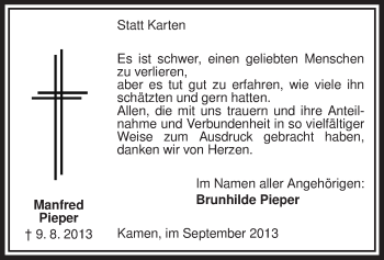 Todesanzeige von Manfred Pieper von MZV