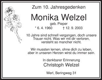 Todesanzeige von Monika Welzel von MZV