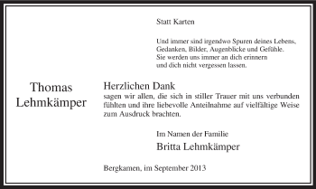 Todesanzeige von Thomas Lehmkämper von MZV
