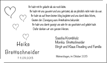 Todesanzeige von Heike Brettschneider von MZV