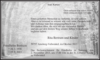 Todesanzeige von Friedhelm Bertram von MZV