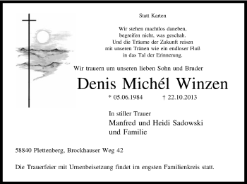 Todesanzeige von Denis Michél Winzen von MZV
