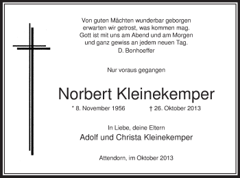 Todesanzeige von Norbert Kleinekemper von MZV