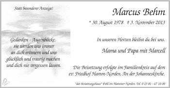 Todesanzeige von Marcus Behm von MZV