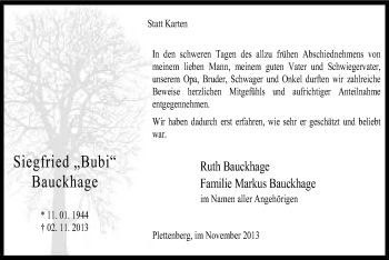 Todesanzeige von Siegfried Bauckhage von MZV