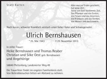 Todesanzeige von Ulrich Bernshausen von MZV