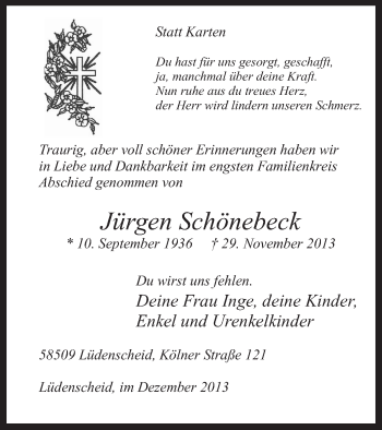 Todesanzeige von Jürgen Schönebeck von MZV