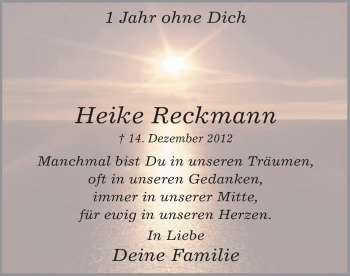 Todesanzeige von Heike Reckmann von MZV