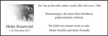 Todesanzeige von Heike Krautwald von MZV