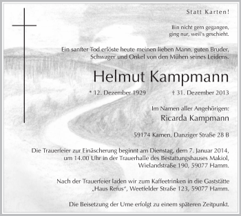 Todesanzeige von Helmut Kampmann von MZV