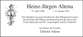 Todesanzeige von Heinz-Jürgen Altena von MZV