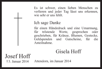 Todesanzeige von Josef Hoff von MZV