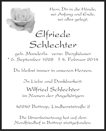 Todesanzeige von Elfriede Schlechter von MZV