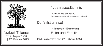 Todesanzeige von Norbert Thiemann von MZV
