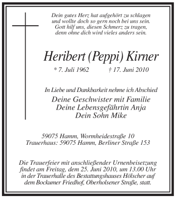 Todesanzeige von Herbert Kirner von WESTFÄLISCHER ANZEIGER