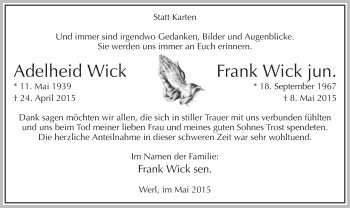 Todesanzeige von Adelheid und Frank Wick von MZV