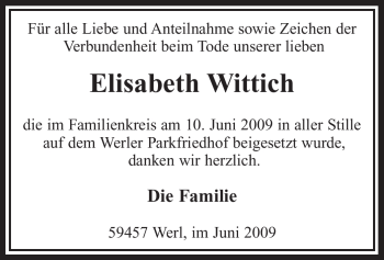 Todesanzeige von Elisabeth Wittich von WESTFÄLISCHER ANZEIGER