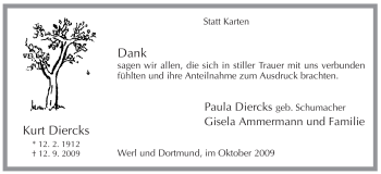 Todesanzeige von Kurt Diercks von WESTFÄLISCHER ANZEIGER