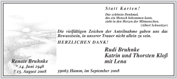 Todesanzeige von Renate Bruhnke von WESTFÄLISCHER ANZEIGER