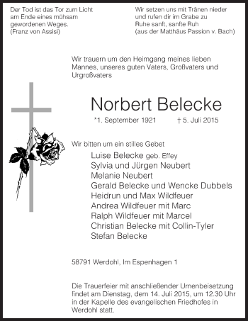 Todesanzeige von Norbert Belecke von MZV