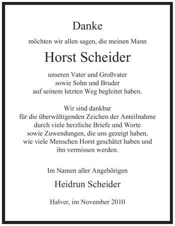 Todesanzeige von Horst Scheider von WESTFÄLISCHER ANZEIGER