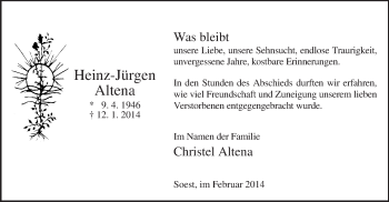 Todesanzeige von Heinz-Jürgen Altena von MZV