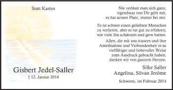Todesanzeige von Gisbert Jedel-Saller von MZV