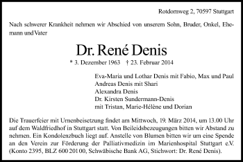 Todesanzeige von René Denis von MZV
