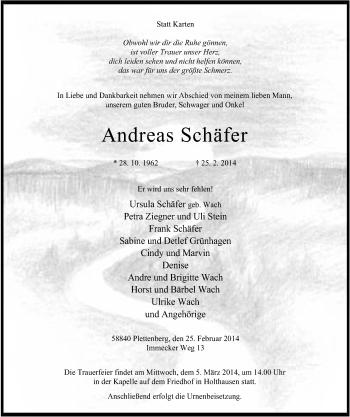 Todesanzeige von Andreas Schäfer von MZV