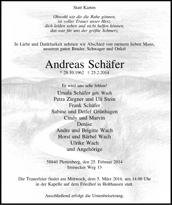 Todesanzeige von Andreas Schäfer von MZV