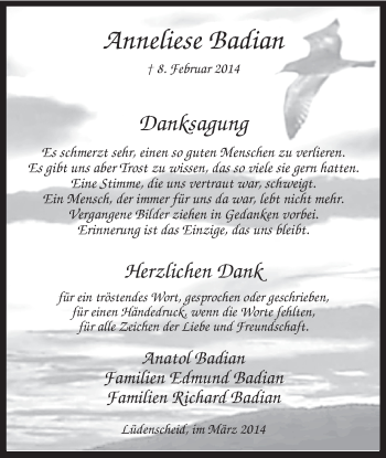 Todesanzeige von Anneliese Badian von MZV