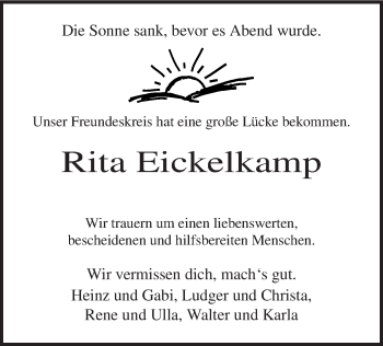 Todesanzeige von Rita Eickelkamp von MZV