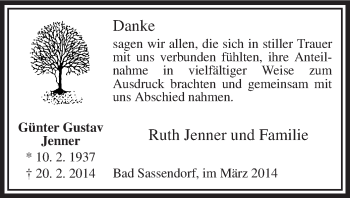 Todesanzeige von Günther Gustav Jenner von MZV