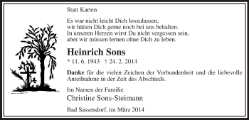 Todesanzeige von Heinrich Sons von MZV