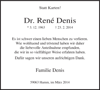Todesanzeige von René Denis von MZV