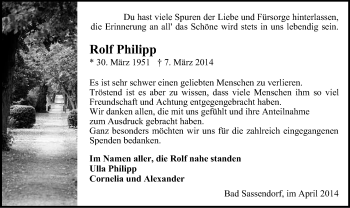 Todesanzeige von Rolf Philipp von MZV