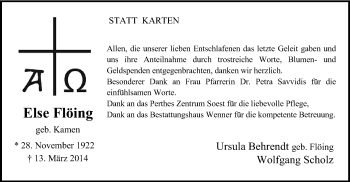 Todesanzeige von Else Flöing von MZV