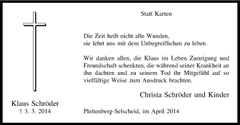 Todesanzeige von Klaus Schröder von MZV