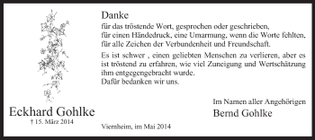 Todesanzeige von Eckhard Gohlke von MZV